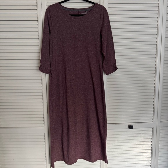 Toad & Co Fuera midi Dress speckled burgundy 3/4 sleeve pocket large - Picture 8 of 10
